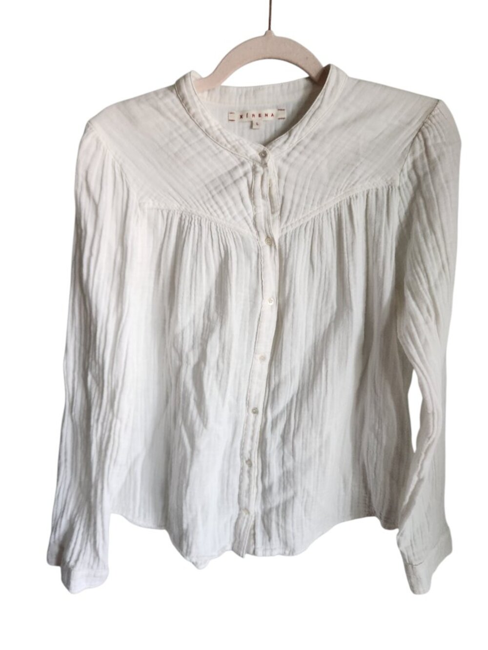 Xirena Shirt White Large Women's Cotton Gauze Button Down Blouse Top